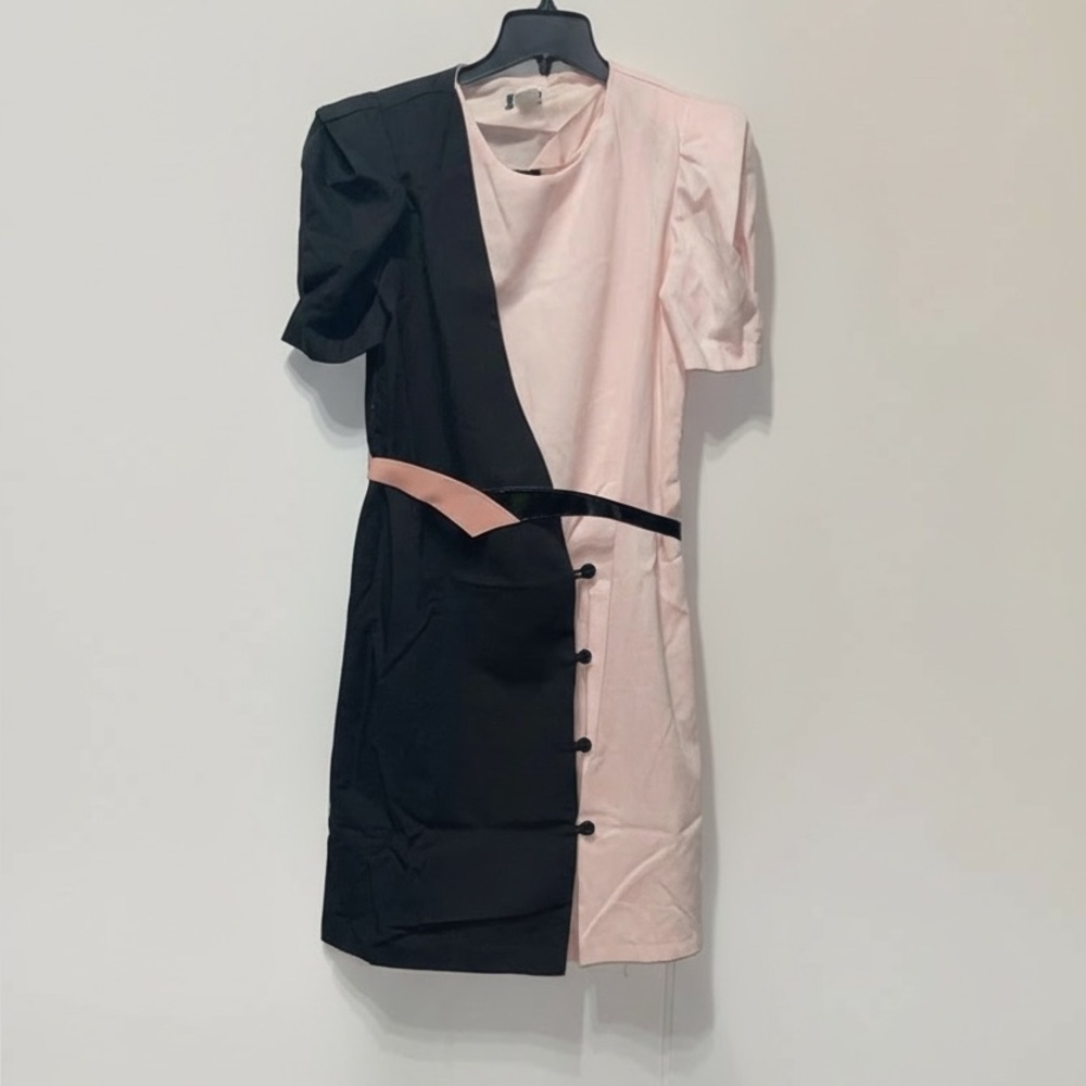 Vintage Black and Pink Colorblock Dress